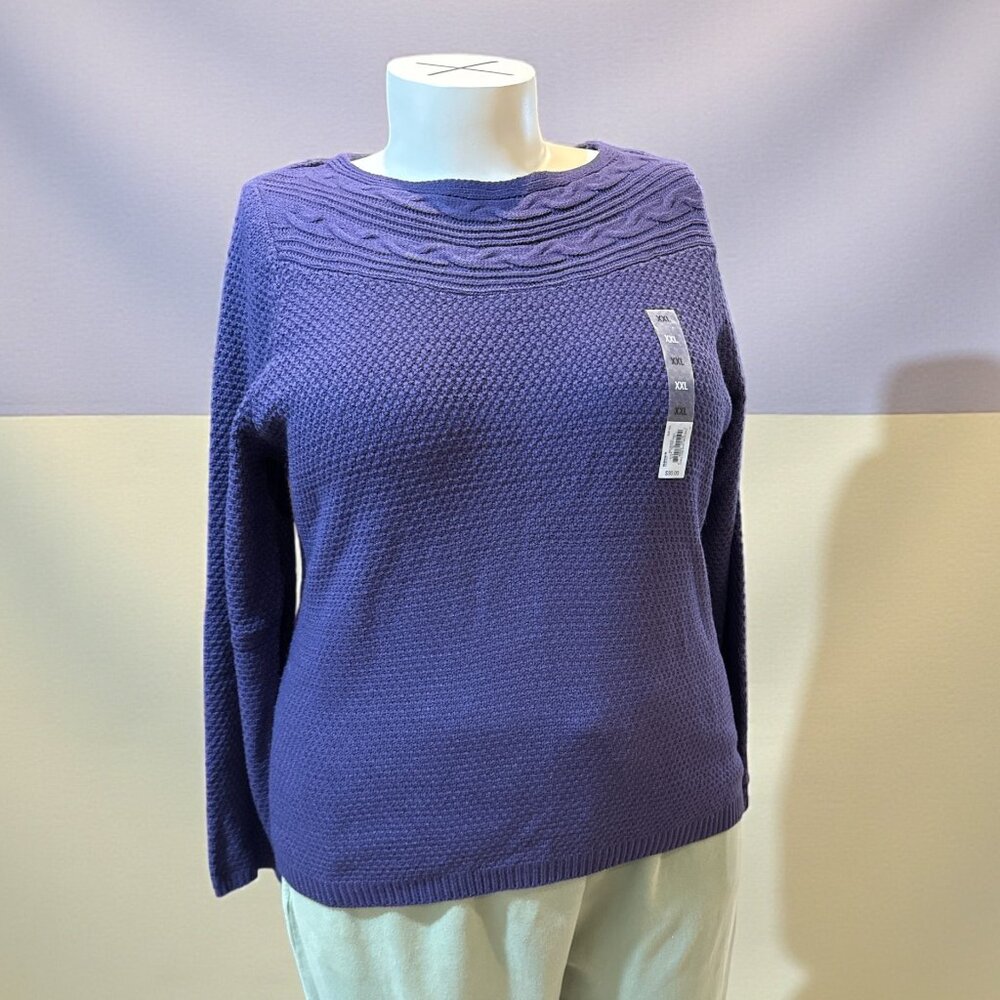 Croft & Barrow Sz XXL Purple Waffle Knit Lightweight Boat Neck Sweater - NEW